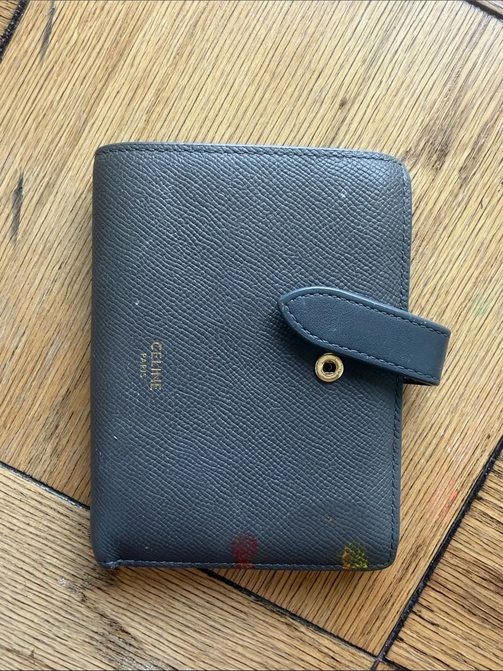 Celine Black Textured Leather Snap Wallet